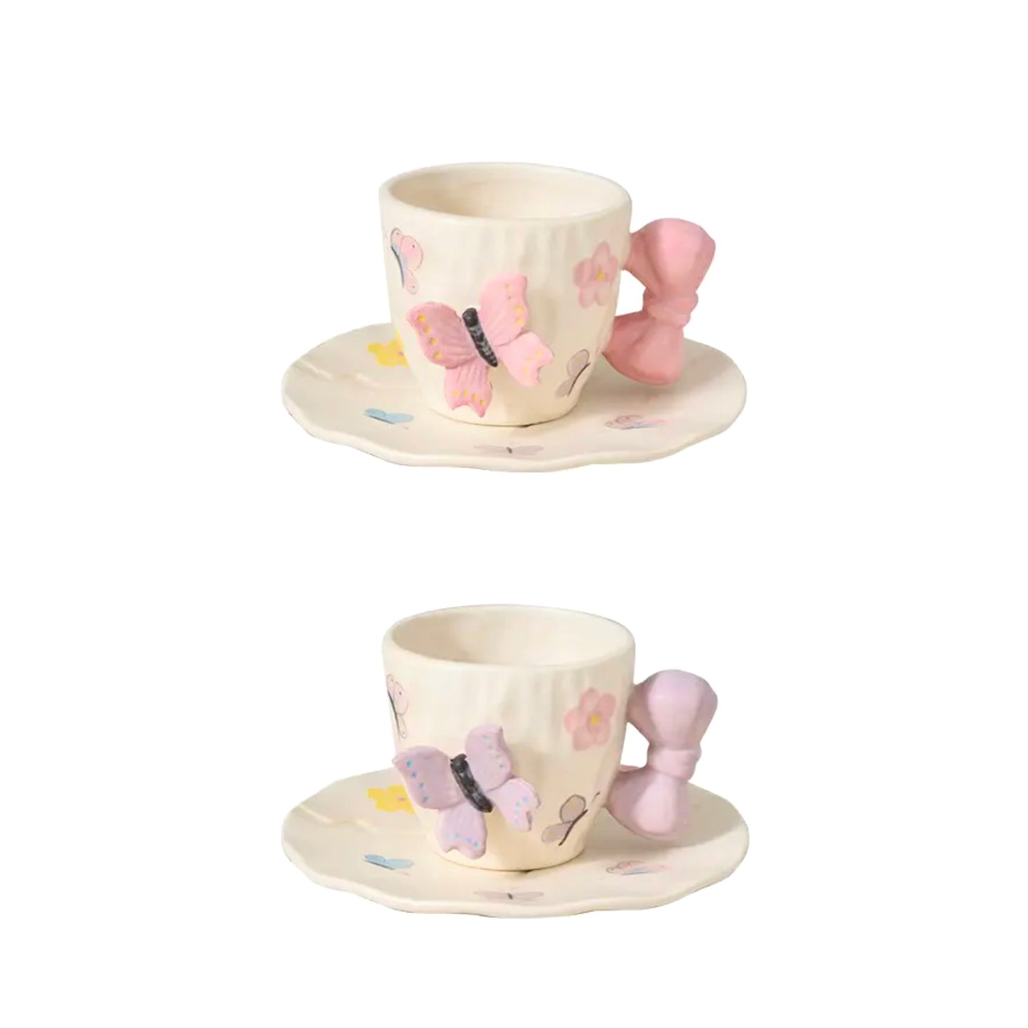 'Pink Butterfly' Ceramic Cup & Saucer, Set Of 1