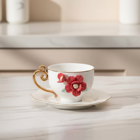'Scarlet' Ceramic Espresso Cup n Saucer Set of 1, Small