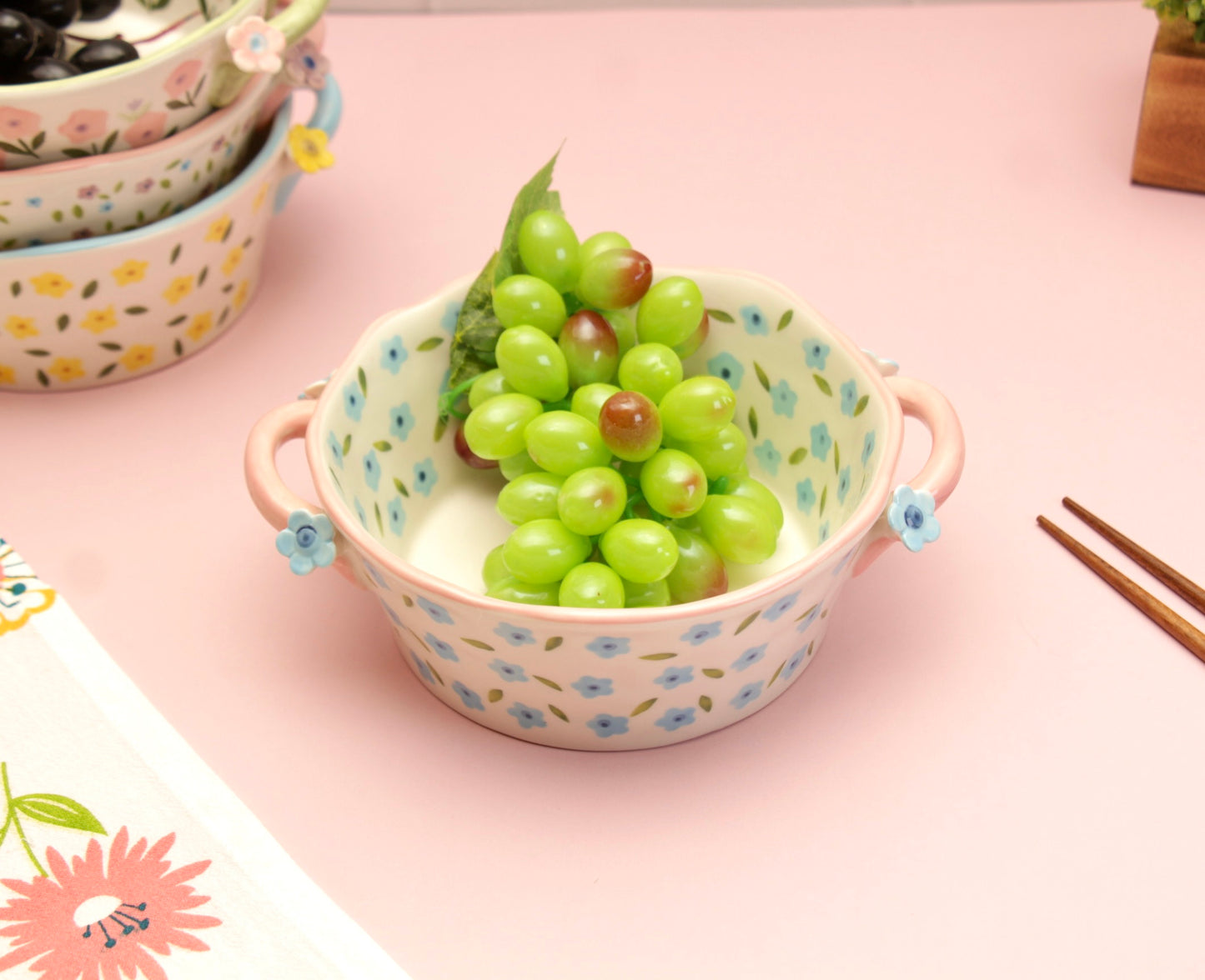 'Periwinkle' Ceramic Bowls - Pink/Blue