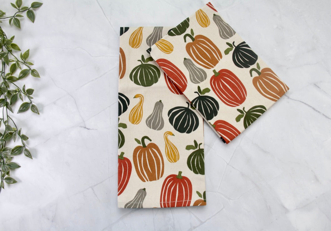 'Beige Pumpkin' Printed Kitchen Towels, Set of 2