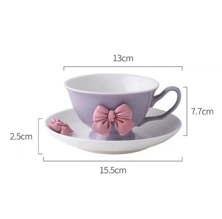 'Bow' Ceramic Cup n Saucer, Purple