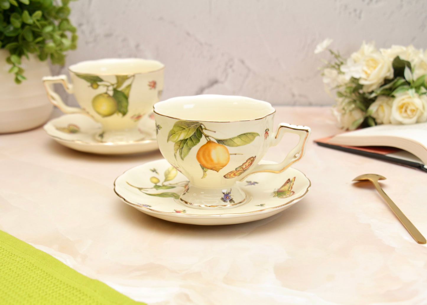 'Lemon' Ceramic Cup & Saucer Set