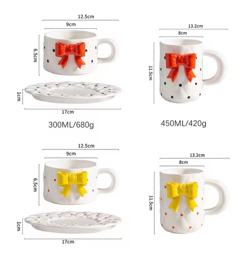 'Red Bow' Ceramic Cup n Saucer Set of 1