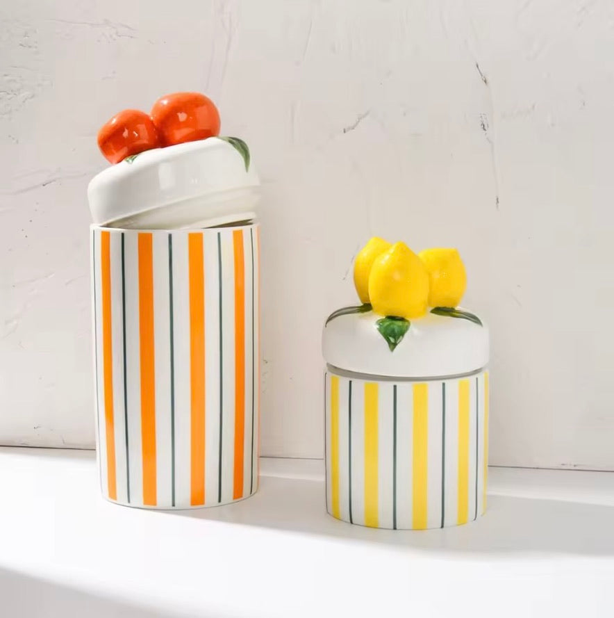 'Tangerines' Ceramic Storage Canister 1200ml, Set of 2