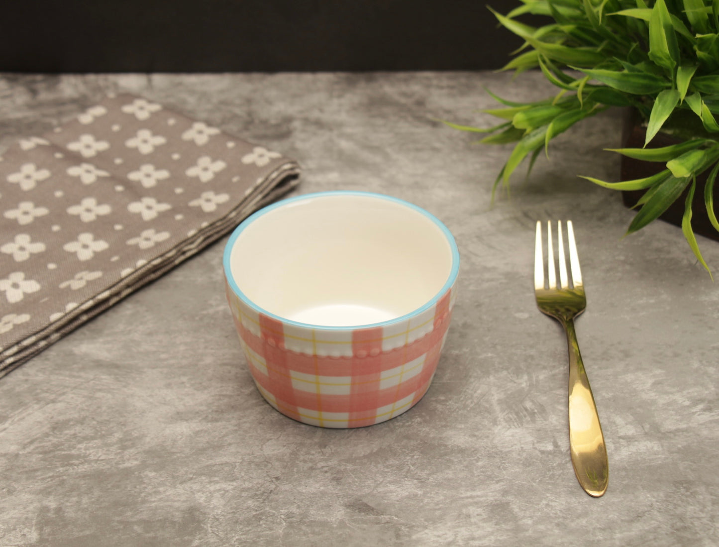 'Brooke' Ceramic Bowl - Coral Striped