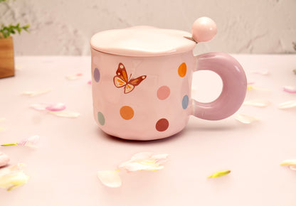 'Polka Dots' Ceramic Coffee Mugs - Pink