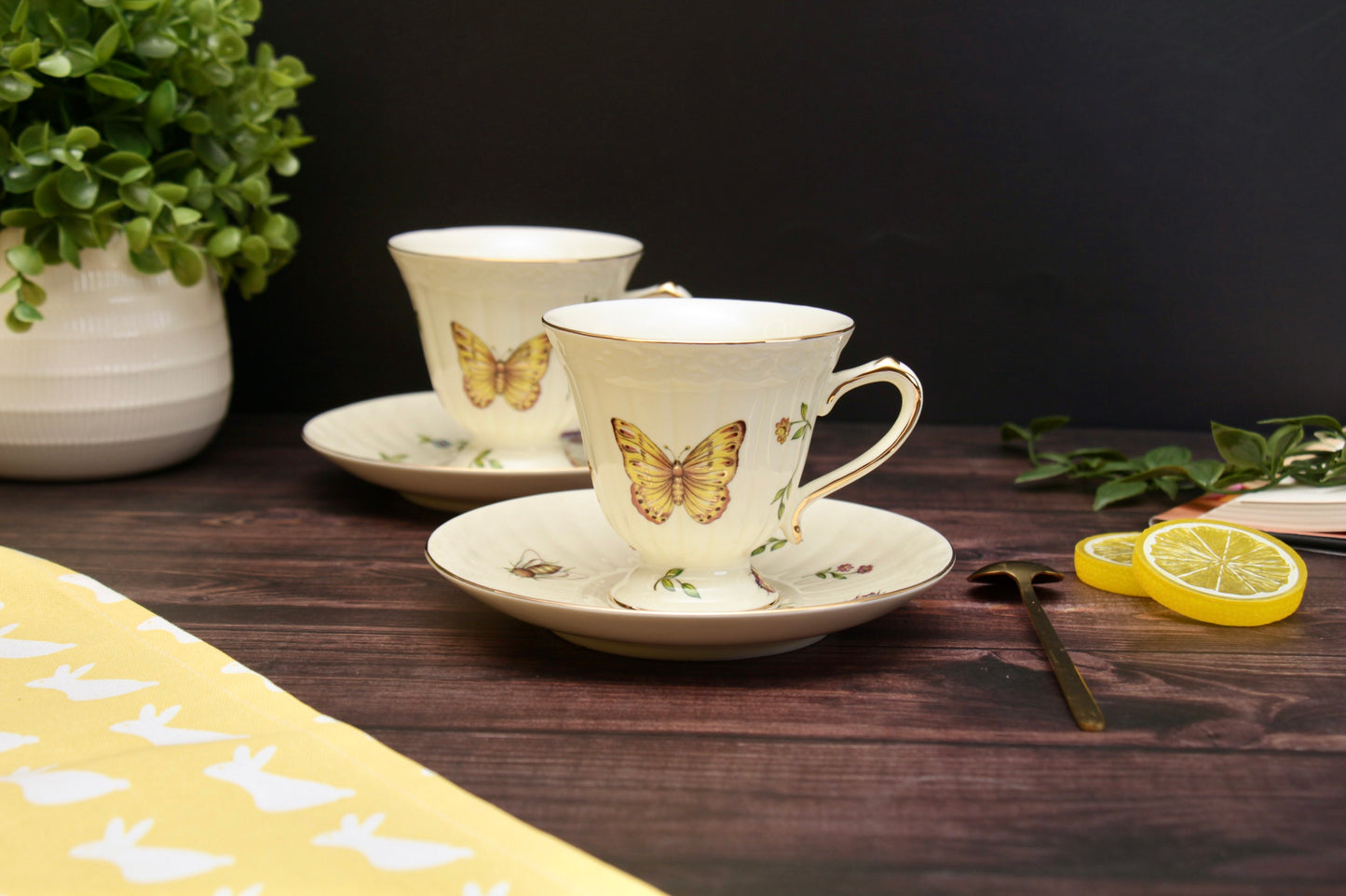 'Amara' Ceramic Cup & Saucer Set Of 2