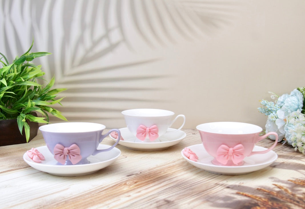 'Bow' Ceramic Cup n Saucer, Purple