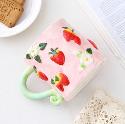 'Strawberries' Ceramic Coffee Mug, Pink