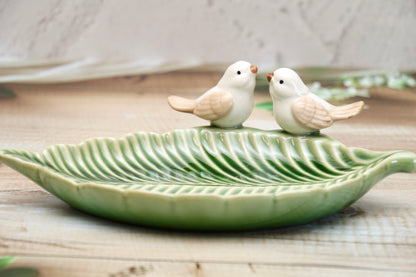 'Bird on a Leaf' Ceramic Dish - Green