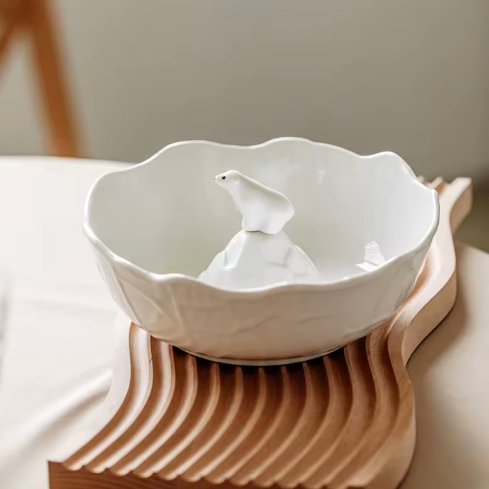 'Grumpy Bear' White Ceramic Bowl, Large 1.1L