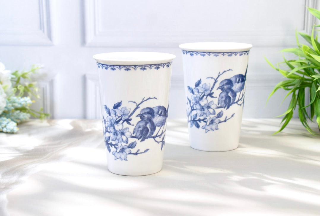 'Bleu Jardin' Porcelain Tumbler | Cup | Blue | Set of 2
