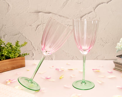 'Cherry Blossom' Pink n Green Champagne Glasses - Set of 2