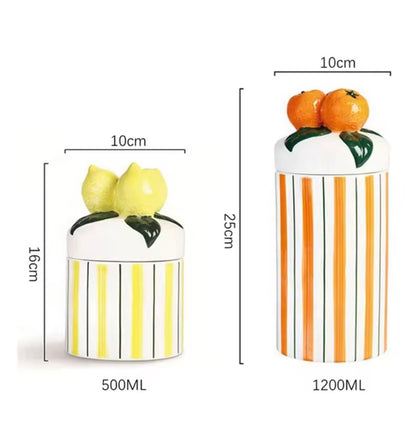 'Tangerines' Ceramic Storage Canister 1200ml, Set of 2