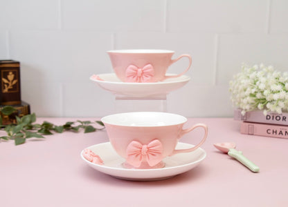 'Bow' Ceramic Cup n Saucer, Pink