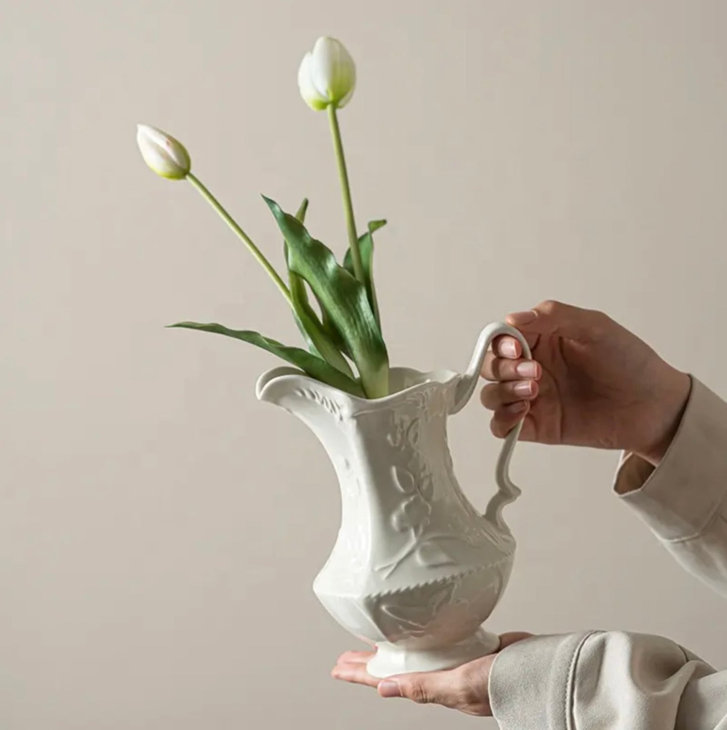 'Prairie' White Ceramic Jug Vase