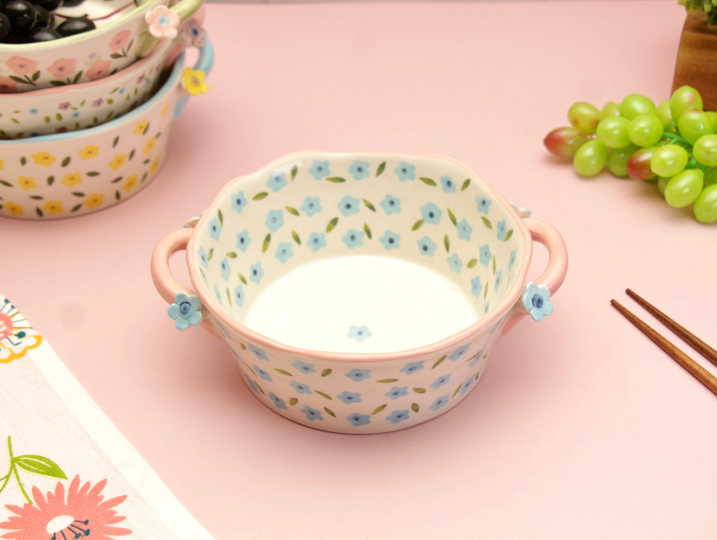 'Periwinkle' Ceramic Bowls - Pink/Blue