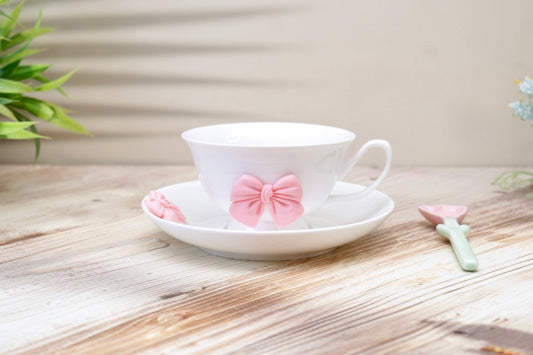 'Bow' Ceramic Cup n Saucer, White