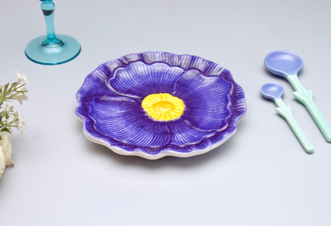 'Flora' Ceramic Breakfast Plate - Blue