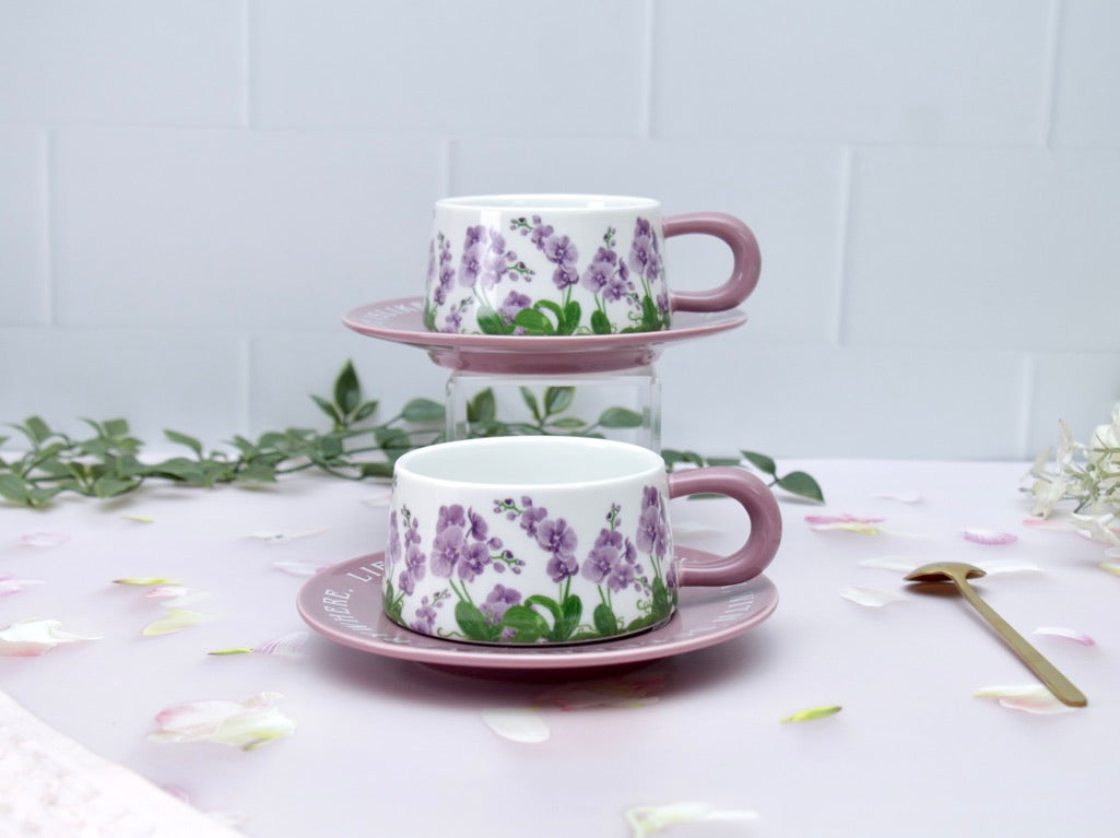 'Purple Meadows' Ceramic Cup & Saucer, Set Of 1