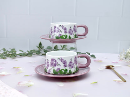'Purple Meadows' Ceramic Cup & Saucer, Set Of 1