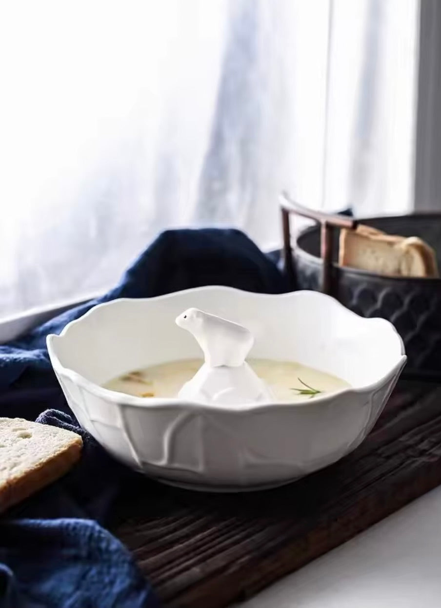 'Grumpy Bear' White Ceramic Bowl, Large 1.1L