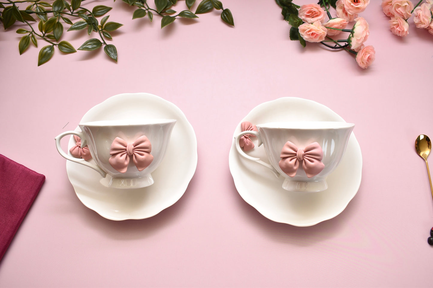 'Bow' Ceramic Cup n Saucer, Set of 1