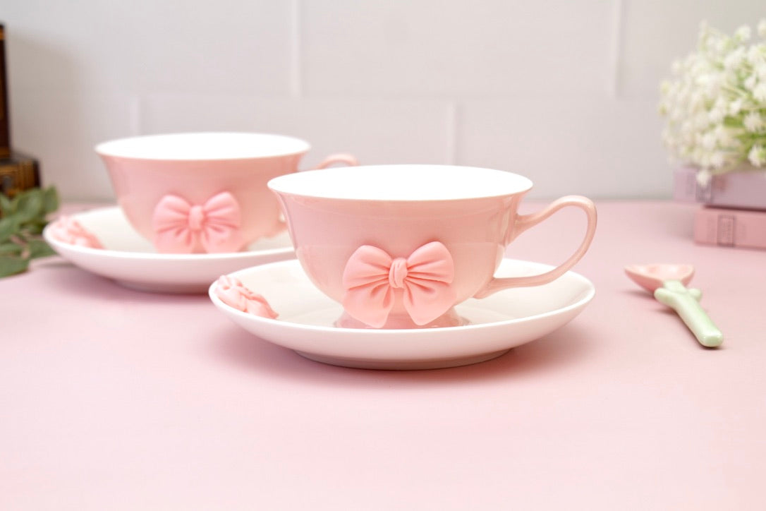 'Bow' Ceramic Cup n Saucer, Pink