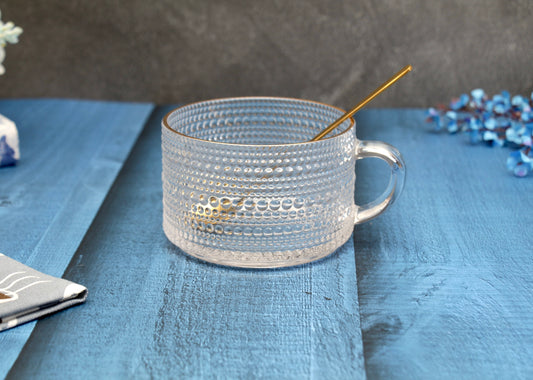 'Coral' Glass Cups - Set of 2, Gold Rim