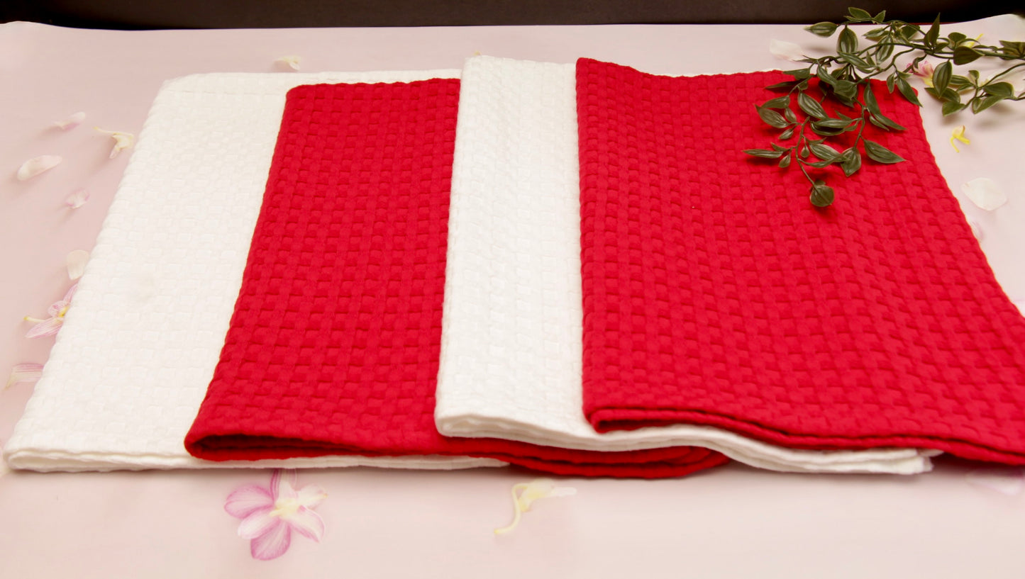 'Scarlet' Waffle Kitchen Towels, Set of 4