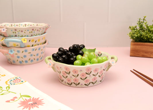 'Periwinkle' Ceramic Bowls - Green/Pink
