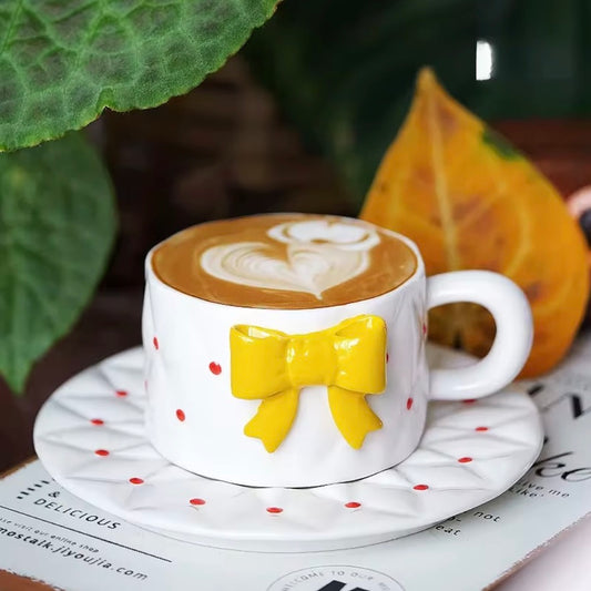 'Yellow Bow' Ceramic Cup n Saucer Set of 1