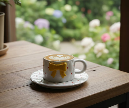 'Yellow Bow' Ceramic Cup & Saucer | Set of 2