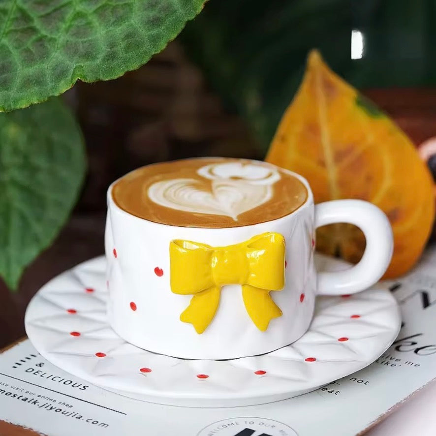 'Yellow Bow' Ceramic Cup & Saucer | Set of 2