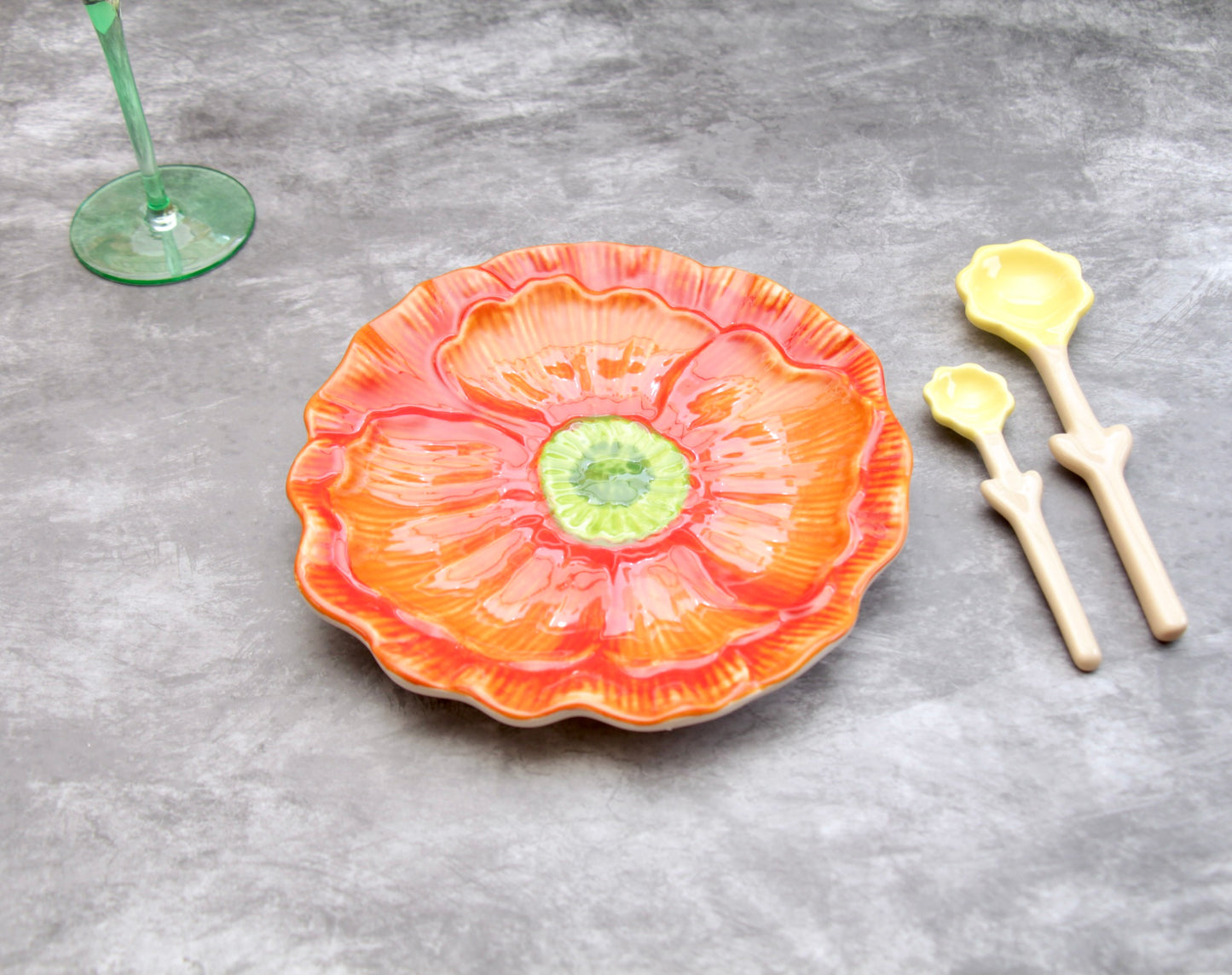 'Flora' Ceramic Dessert Plate - Orange