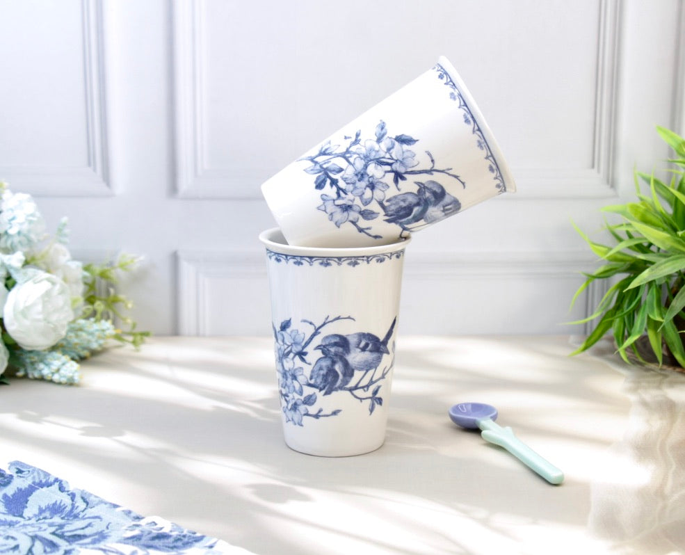 'Bleu Jardin' Porcelain Tumbler | Cup | Blue | Set of 2