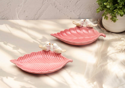 'Bird on a Leaf' Ceramic Dish - Pink