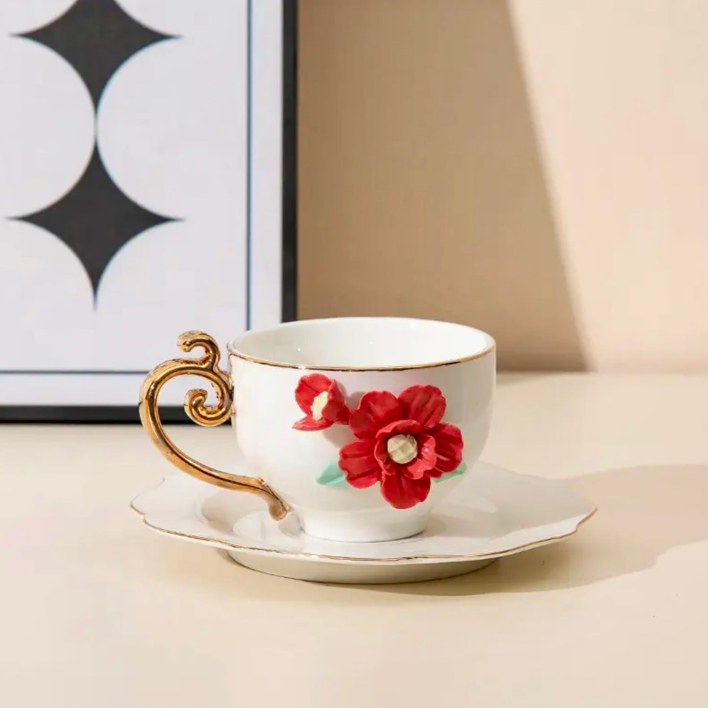 'Scarlet' Ceramic Espresso Cup n Saucer Set, Small