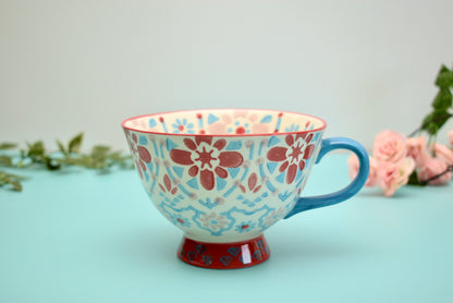 'Boho' Ceramic Big Coffee Mug Red & Blue