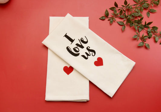 'Love Us' Printed Kitchen Towels, Set of 2