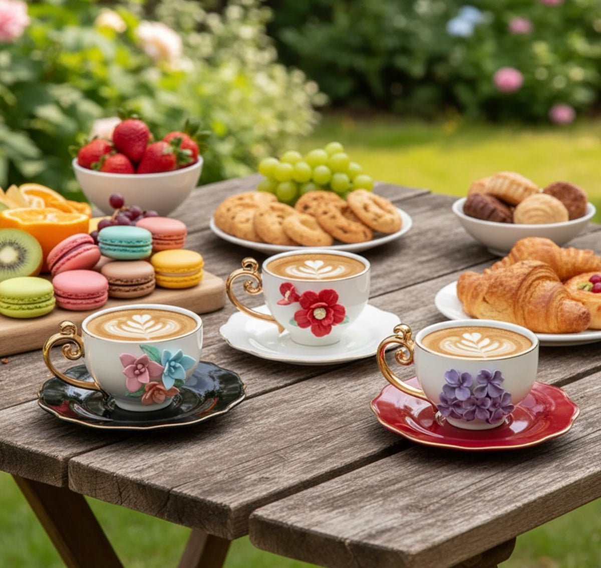 'Amaryllis' Ceramic Espresso Cup n Saucer Set of 1, Small