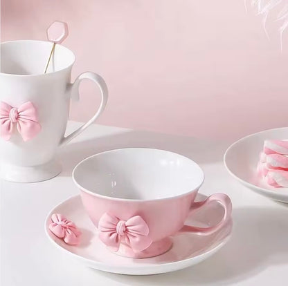 'Bow' Ceramic Cup n Saucer, Pink