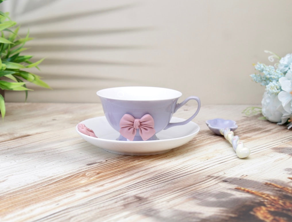 'Bow' Ceramic Cup n Saucer, Purple