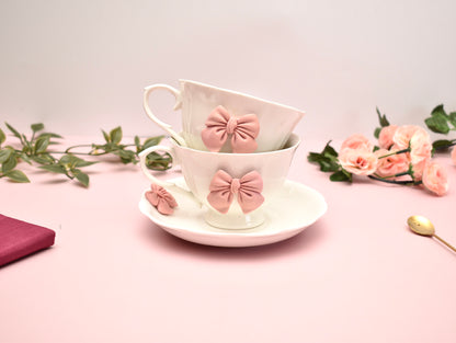 'Bow' Ceramic Cup n Saucer, Set of 1