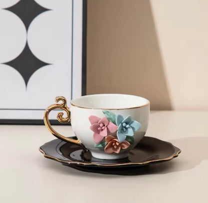 'Amaryllis' Ceramic Espresso Cup n Saucer Set of 1, Small