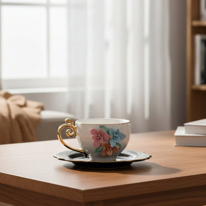 'Amaryllis' Ceramic Espresso Cup n Saucer Set of 1, Small