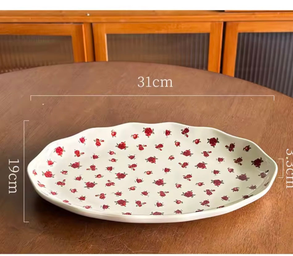 'Ruby Heritage' Ceramic Oval Platter, 9 Inch