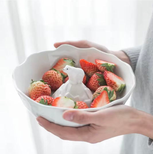 'Grumpy Bear' White Ceramic Bowl, Large 1.1L