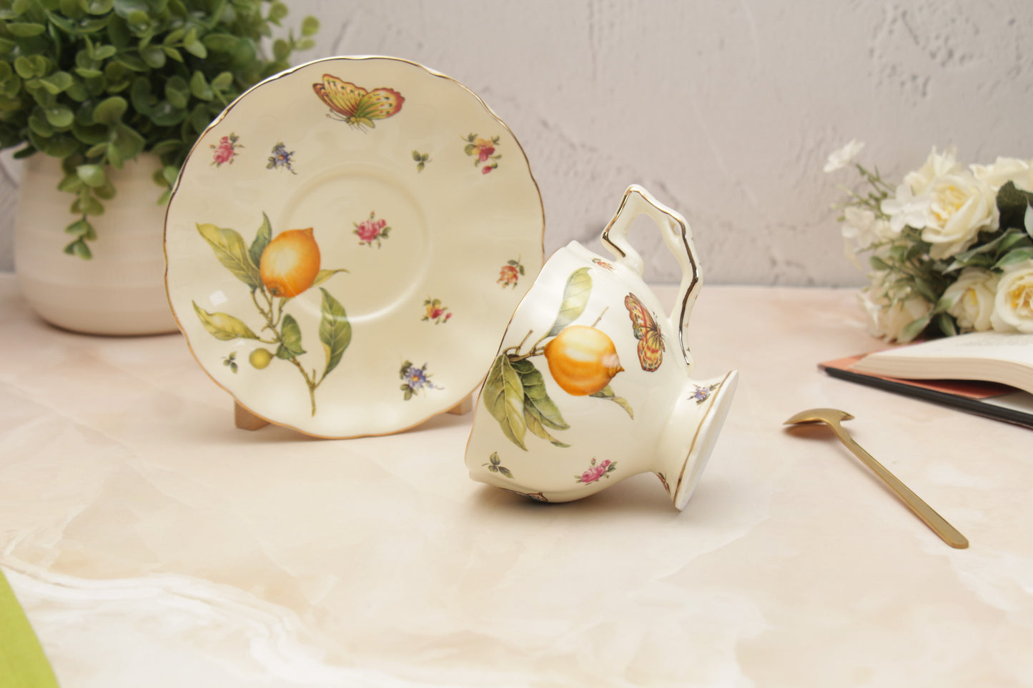 'Lemon' Ceramic Cup & Saucer Set