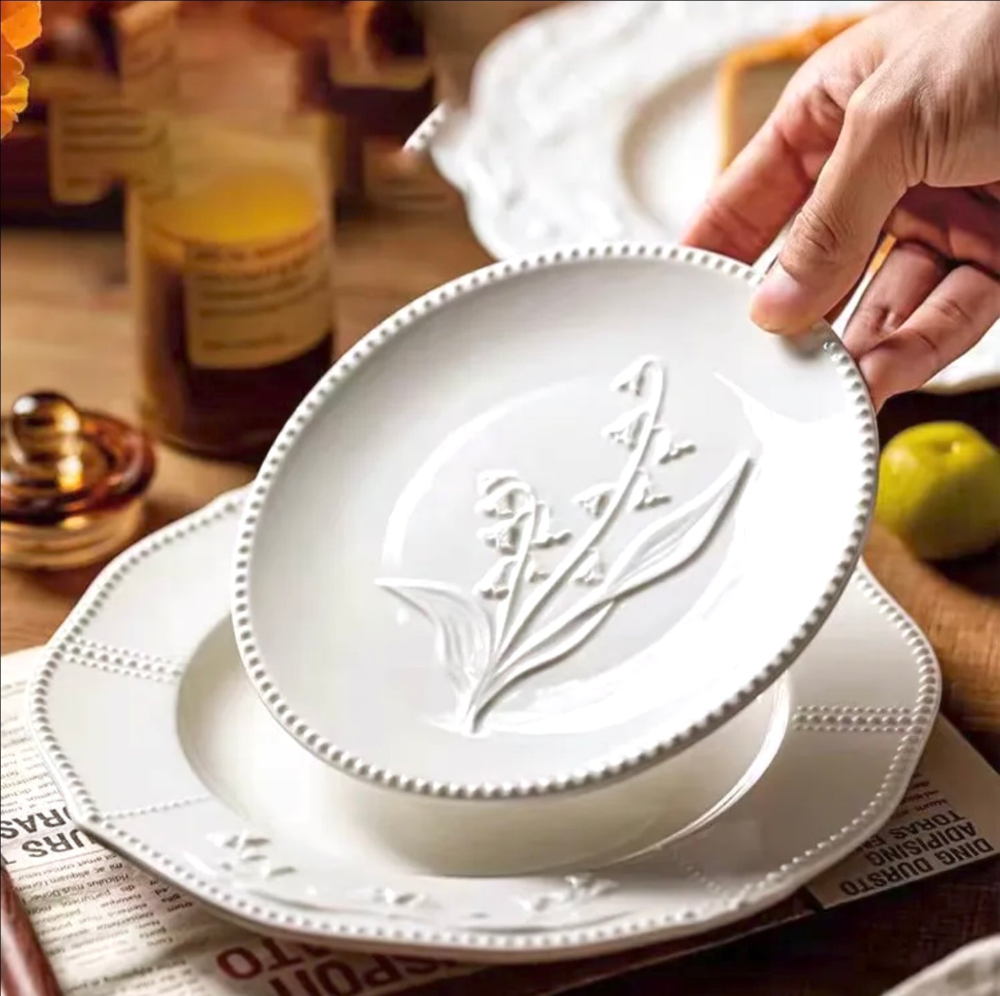 'Bella' White Ceramic Dessert Plate, Small